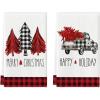 Artoid Mode Buffalo Plaid Truck Trees Kitchen Dish Towels Merry Christmas, 18 x 26 Inch Winter Drying Cloth Tea Towels for Cooking Baking Set of 2(Red/Black)