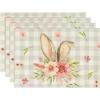Artoid Mode Bunny Rabbit Ears Buffalo Plaid Flower Easter Round Placemats Set of 4, 15 Inch Spring Table Mats for Party Kitchen Dining Decoration(Beige)