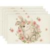 Artoid Mode Bunny Rabbit Flower Easter Placemats Set of 4, 14 Inch Spring Holiday Round Table Mats for Dining Decoration(Beige)