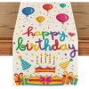 Artoid Mode Cakes Gift Hats Candle Happy Birthday Table Runner, Seasonal Kitchen Dining Table Decoration for Home Party Decor 13×72 Inch