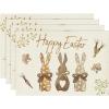 Artoid Mode Carrots Rabbit Bunny Happy Easter Round Placemats Set of 4, 15 Inch Spring Round Table Mats for Dining Decoration(Beige)
