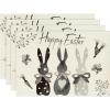 Artoid Mode Carrots Rabbit Bunny Happy Easter Round Placemats Set of 4, 15 Inch Spring Round Table Mats for Dining Decoration(Black)