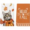 Artoid Mode Cat Pumpkin Hello Fall Kitchen Towels Dish Towels, 18×26 Inch Farmhouse Thanksgiving Scarf Maple Leaves Decoration Hand Towels Set of 2