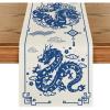 Artoid Mode Chinese Zodiac Dragon 2025 Happy New Year Table Runner, Spring Festival Winter Kitchen Dining Table Decoration for Home Party 13×72 Inch(Beige/Blue)