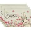 Artoid Mode Easter Round Placemats Set of 4, 14 Inch Bunnys Flowers Spring Farmhouse Round Table Mats for Easter Party Dining Decoration(Gray)