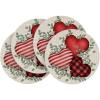 Artoid Mode Eucalyptus Hearts Vinyl Valentine’s Day Placemats Set of 4, 15 Inch Wipeable Non-Slip PVC Round Place Mats for Party Kitchen Dining Decor(Beige)
