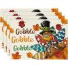 Artoid Mode Gobble Turkey Maple Leaves Thanksgiving Placemats Set of 4, 12×18 Inch Fall Harvest Table Mats for Party Kitchen Dining Decoration(Brown/Beige)