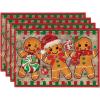 Artoid Mode Green Gingerbread Candy Cane Christmas Round Placemats Set of 4, 14 Inch Winter Round Table Mats for Dining Decoration(Wood/Red)