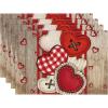 Artoid Mode Heart-Shaped Buttons Valentine Placemats Set of 4, 12×18 Inch Anniversary Wedding Table Mats for Party Kitchen Dining Decoration(Wood)