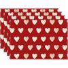 Artoid Mode Love Heart Red Valentine Placemats Set of 4, 12×18 Inch Seasonal Holiday Winter Table Mats for Party Kitchen Dining Decoration(Deep Red)