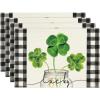 Artoid Mode Lucky Shamrock Vase St. Patrick’s Day Placemats Set of 4, Holiday 12×18 Inch Table Mats for Party Kitchen Dining Decoration(Beige)