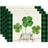 Artoid Mode Lucky Shamrock Vase St. Patrick’s Day Placemats Set of 4, Holiday 12×18 Inch Table Mats for Party Kitchen Dining Decoration(Green)