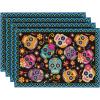 Artoid Mode Mexican Marigolds Skull Día de Los Muertos Placemats Set of 4, 12×18 Inch Day of The Dead Halloween Table Mats for Party Kitchen Dining Decoration(Orange/Blue)