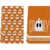 Artoid Mode Orange Ghost Spooky Halloween Kitchen Towels Dish Towels, 18×26 Inch Bow Knot Decoration Hand Towels Set of 2(Orange)