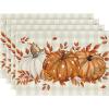Artoid Mode Orange Pumpkins Eucalyptus Leaves Fall Placemats Set of 4, 12×18 Inch Seasonal Autumn Table Mats for Party Kitchen Dining Decoration(Beige/Orange)