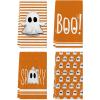 Artoid Mode Orange Stripes Ghost Boo Spooky Halloween Kitchen Towels Dish Towels, 18×26 Inch Bow Knot Decoration Hand Towels Set of 4(Orange)
