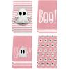 Artoid Mode Orange Stripes Ghost Boo Spooky Halloween Kitchen Towels Dish Towels, 18×26 Inch Bow Knot Decoration Hand Towels Set of 4(Pink)