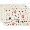 Artoid Mode Patriotic Freedom Stars 4th of July Placemats for Dining Table, 12×18 Inch Memorial Day Decoration Washable Table Mats Set of 4(Beige)