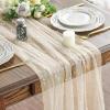 Artoid Mode Pearl Blue Gauze Table Runner 120 Inch 10FT, Seasonal Sheer Dining Holiday Wedding Birthday Baby Shower Table Decor for Home Party(Beige)
