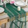 Artoid Mode Pearl Blue Gauze Table Runner 120 Inch 10FT, Seasonal Sheer Dining Holiday Wedding Birthday Baby Shower Table Decor for Home Party(Dark Green)