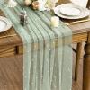 Artoid Mode Pearl Blue Gauze Table Runner 120 Inch 10FT, Seasonal Sheer Dining Holiday Wedding Birthday Baby Shower Table Decor for Home Party(Grass Green)