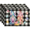 Artoid Mode Pink Green Buffalo Plaid Bunny Gnomes Eggs Easter Placemats Set of 4, 12×18 Inch Seasonal Table Mats for Party Kitchen Dining Decoration(Black)