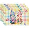 Artoid Mode Pink Green Buffalo Plaid Bunny Gnomes Eggs Easter Placemats Set of 4, 12×18 Inch Seasonal Table Mats for Party Kitchen Dining Decoration(Pink/Blue)