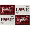 Artoid Mode Placemats for Dining Table Red Buffalo Plaid Love Home Family Together, 12 x 18 Inch Winter Holiday Washable Table Mat Set of 4(Black/Red)