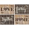 Artoid Mode Placemats for Dining Table Red Buffalo Plaid Love Home Family Together, 12 x 18 Inch Winter Holiday Washable Table Mat Set of 4(Black/Wood)