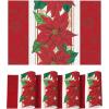 Artoid Mode Poinsettia Red Christmas Vinyl Placemats Set of 4, 12×18 Inch Wipeable Winter PVC Woven Table Mats for Party Kitchen Dining Decor(Red)