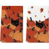 Artoid Mode Pumpkin Balck Cat Fall Kitchen Towels Dish Towels, 18×26 Inch Farmhouse Maple Leaves Decoration Hand Towels Set of 2