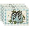 Artoid Mode Pumpkin Buffalo Plaid Fall Placemats Set of 4, 12×18 Inch Seasonal Autumn Table Mats for Outdoor Home Party Dining Decoration(Blue/Beige)