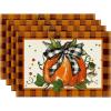 Artoid Mode Pumpkin Buffalo Plaid Fall Placemats Set of 4, 12×18 Inch Seasonal Autumn Table Mats for Outdoor Home Party Dining Decoration(Orange)