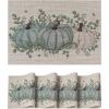 Artoid Mode Pumpkin Leaves Fall Vinyl Placemats Set of 4, Wipeable Woven PVC Table Mats for Thanksgiving Farmhouse Holiday Party Kitchen Dining Decor(Blue)