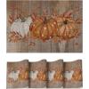 Artoid Mode Pumpkin Leaves Fall Vinyl Placemats Set of 4, Wipeable Woven PVC Table Mats for Thanksgiving Farmhouse Holiday Party Kitchen Dining Decor(Wood/Orange)