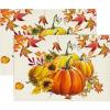 Artoid Mode Pumpkins Fall Round Placemats Set of 4,14 Inch Maples Leaves Thankgiving Seasonal Round Place Mats for Party Dining Decoration(Beige/Orange)