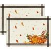 Artoid Mode Pumpkins Mushrooms Leaves Placemat for Dining Table, 12 x 18 Inch Fall Autumn Harvest Holiday Rustic Vintage Washable Table Mat Set of 6(Multicolor)