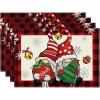 Artoid Mode Red Buffalo Plaid Gnome Believe Xmas Balls Merry Christmas Round Placemats Set of 4, 14 Inch Winter Round Table Mats for Dining Decoration(Red/Black)