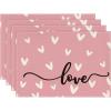 Artoid Mode Red Love Round Valentine Placemats Set of 4, 14 Inch Anniversary Wedding Round Table Mats for Dining Decoration(Pink)