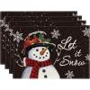 Artoid Mode Red Snowman Let It Snow Winter Placemats Set of 4, 15 Inch Seasonal Christmas Xmas Round Table Mats for Dining Decoration(Black)
