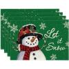 Artoid Mode Red Snowman Let It Snow Winter Placemats Set of 4, 15 Inch Seasonal Christmas Xmas Round Table Mats for Dining Decoration(Green)