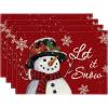Artoid Mode Red Snowman Let It Snow Winter Placemats Set of 4, 15 Inch Seasonal Christmas Xmas Round Table Mats for Dining Decoration(Red)
