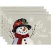 Artoid Mode Red Snowman Let It Snow Winter Placemats Set of 4, 15 Inch Seasonal Christmas Xmas Round Table Mats for Dining Decoration(Silver)
