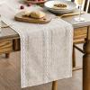 Artoid Mode Sage Green Rustic Cotton Linen Table Runner, Seasonal Embroidered Hollow Kitchen Dining Table Decoration for Home Party Decor 13×72 Inch(Brown)