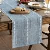 Artoid Mode Sage Green Rustic Cotton Linen Table Runner, Seasonal Embroidered Hollow Kitchen Dining Table Decoration for Home Party Decor 13×72 Inch(Dusty Blue)