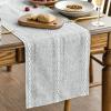 Artoid Mode Sage Green Rustic Cotton Linen Table Runner, Seasonal Embroidered Hollow Kitchen Dining Table Decoration for Home Party Decor 13×72 Inch(Grey)