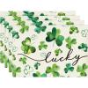 Artoid Mode Shamrock Clover Lucky St. Patrick’s Day Placemats Set of 4, 12×18 Inch Seasonal Holiday Table Mats for Party Kitchen Dining Decoration(Beige)