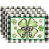 Artoid Mode Shamrocks St.Patrick’s Day Placemats Set of 4, 12×18 Inch Holiday Buffalo Plaid Dots Table Mats for Party Kitchen Dining Decoration(Green)
