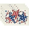 Artoid Mode Silver Beads Stars Patriotic 4th of July Placemats Set of 4, 12×18 Inch Memorial Day Table Mats for Party Kitchen Dining Decoration(Beige)
