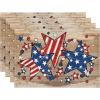 Artoid Mode Silver Beads Stars Patriotic 4th of July Placemats Set of 4, 12×18 Inch Memorial Day Table Mats for Party Kitchen Dining Decoration(Wood)
